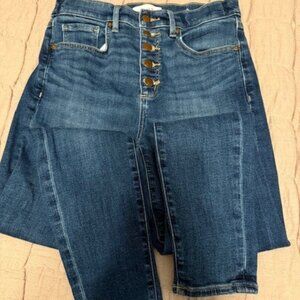 Button Front High Rise Skinny Jeans in Classic Mid Wash